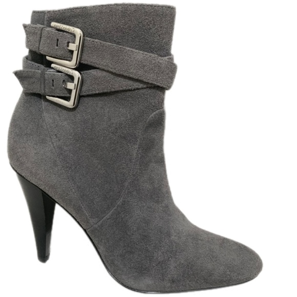Calvin Klein Cambria Gray Suede Leather High Stiletto Heel Ankle Boots Booties 7 - Picture 3 of 14